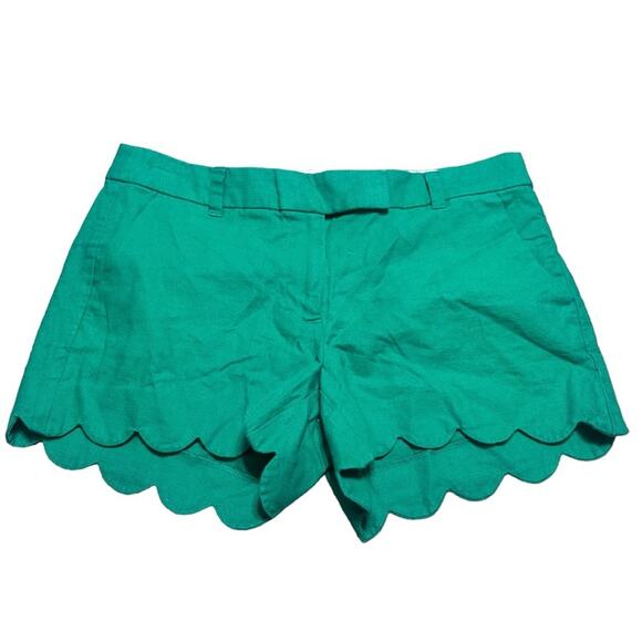 J. Crew Linen and Cotton Green Scalloped Edge Shorts size 8 - Picture 1 of 6